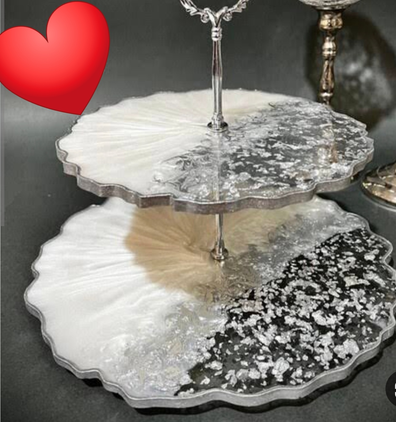 شیرینی خوری رزینی نقره ای با ورق نقره ای