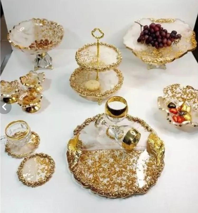 سرویس رزینی سفید طلایی جهیزیه عروس