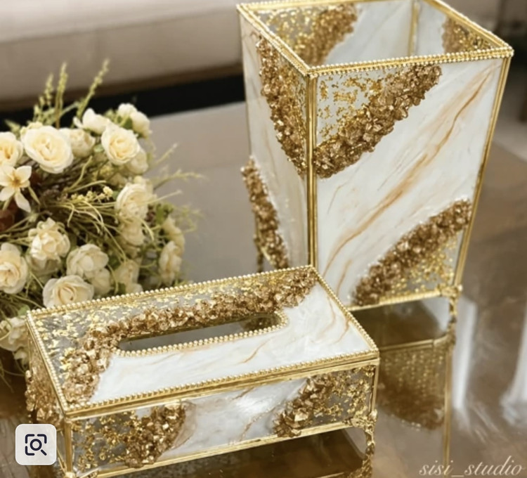 ست دستمال کاغذی و سطل اشغال برای جهیزیه شک و خاص پسند رزینی