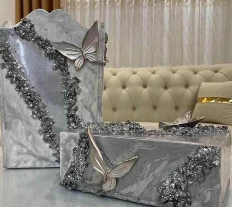 ست دستمال کاغذی و سطل اشغال برای جهیزیه شک و خاص پسند رزینی