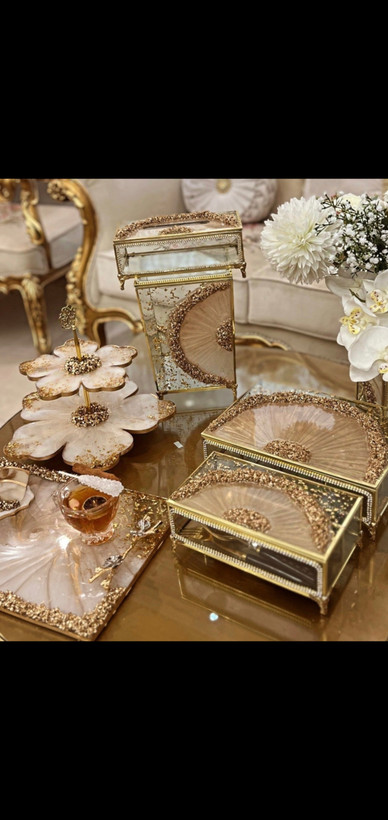 ست جا دستمال کاغذی و سطل زباله رزینی لوکس