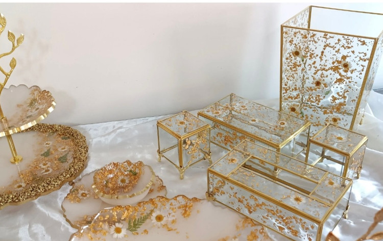 ست جا دستمال کاغذی و سطل زباله رزینی لوکس
