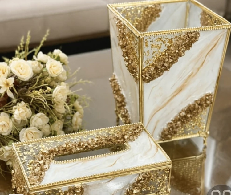 ست جا دستمال کاغذی و سطل زباله رزینی لوکس