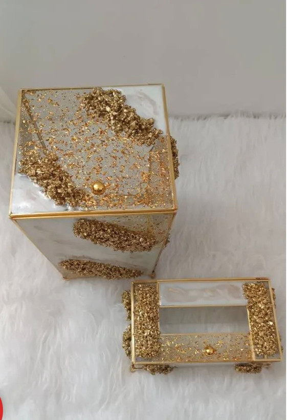 ست جا دستمال کاغذی و سطل زباله رزینی لوکس
